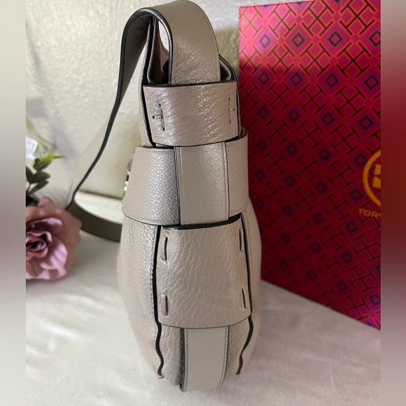 Tory Burch Gemini Link Hobo Crossbody Bag French Gray Pebbled Leather - Picture 6 of 17